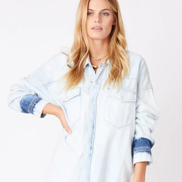 OVERLOVER LA LIGHT DENIM TIE DYE CUFF SHIRT (L) - Picture 7 of 9